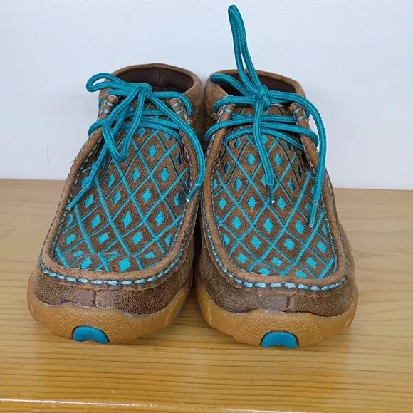 Twisted X Boots Chukka Driving Moccasin Brown Turquoise Diamonds Women's 6.5 M - Picture 3 of 12